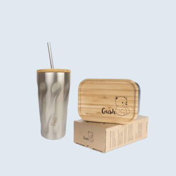 На море с Gush, без опаковка 3. Стоманена термо чаша за смути със сламка, кутия за храна от стомана и бамбук