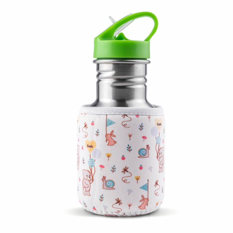 Детска стоманена бутилка за вода с термо калъф и зелен накрайник