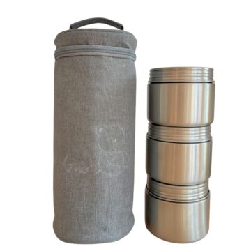 Термо чанта за 3бр. стоманени буркана Gush размер M 11 Практично решение за домашна храна извън дома, кетъринг. Буркани с плътно затваряне направени от 100% стомана за хрнаителни нужди.